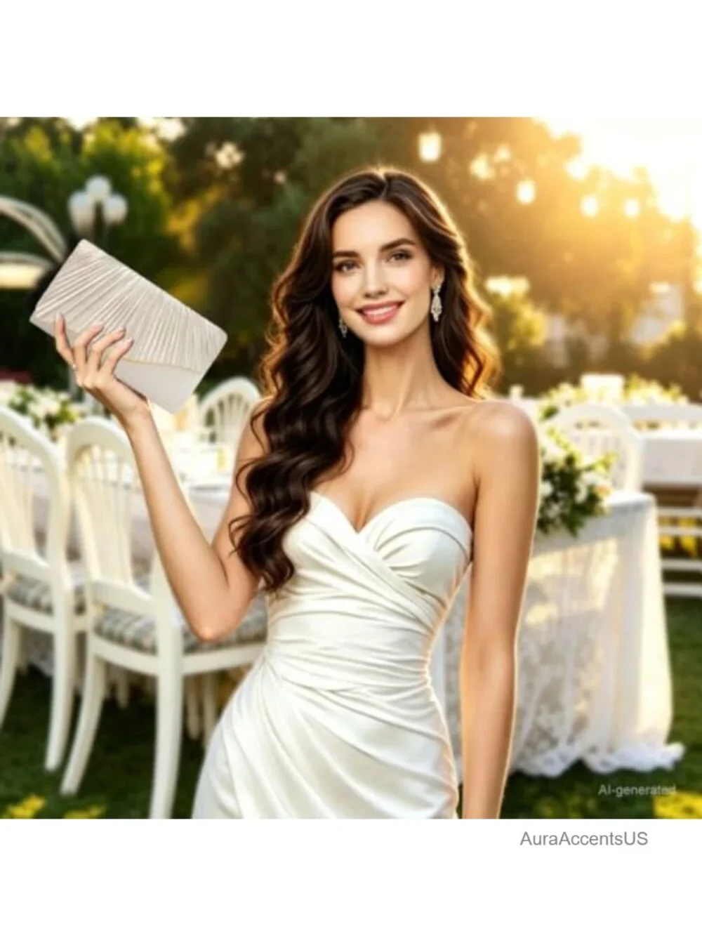 Satin Clutch Purse with Detachable Chain Strap - Evening Handbag for Wedding